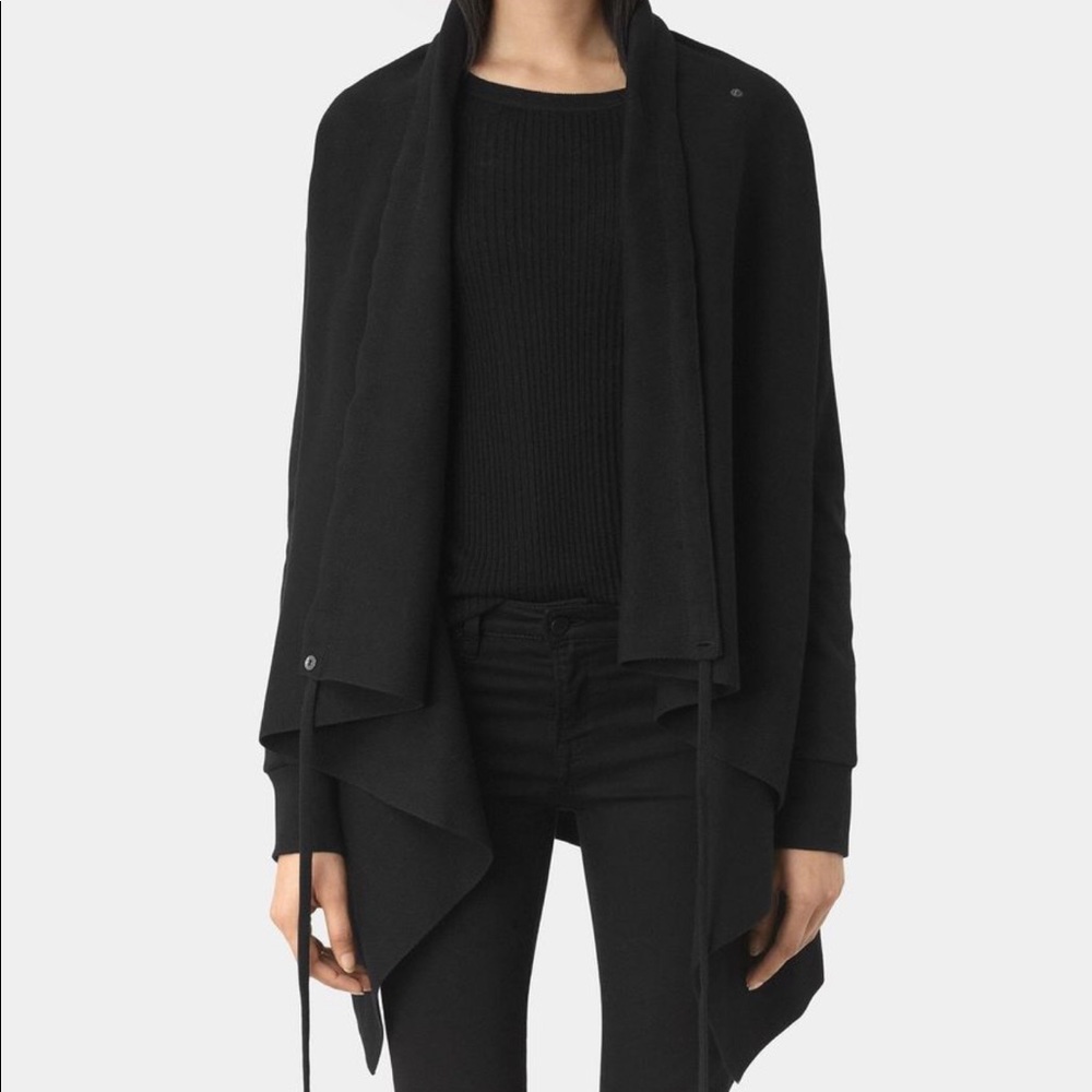 All Saints Black Draped Open Front Cardigan